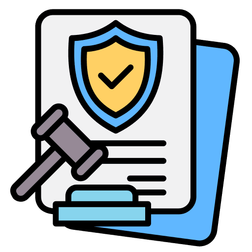 Illustration of a legal document with a shield and gavel, symbolizing compliance and security in SaaS.