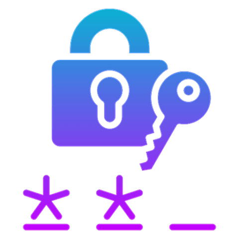 An illustrated padlock with a key and a password field represented by asterisks, symbolizing security and access.