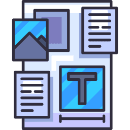 An illustration of a layout with images and text boxes, depicting a digital content design concept.